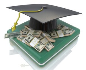 graduation cap on US money - education costs in the design of the information related to the education